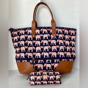 Stella & Dot Elephant Print Expandable Tote and Accessory Bag.